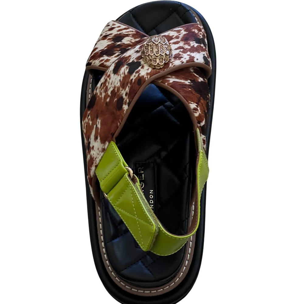 Kurt Geiger Orson Sandals Womens 8.5 Brown  Cow Print Eagle Head Platform - Picture 6 of 12
